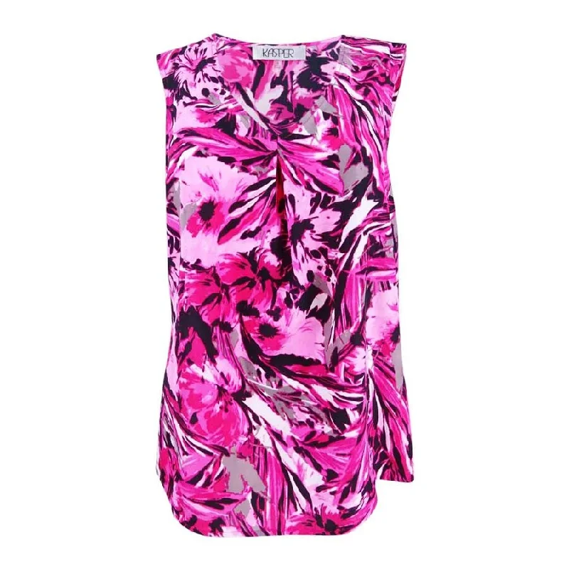 Kasper Women's Sleeveless Flower Print V-neck Blouse Traditional Women's Wool