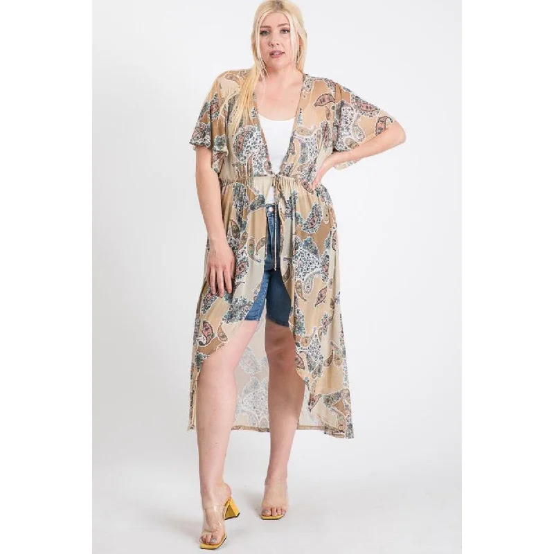 Cappuccino Polyester Open Cardigan with Short Sleeves Vintage Women's 1970S 