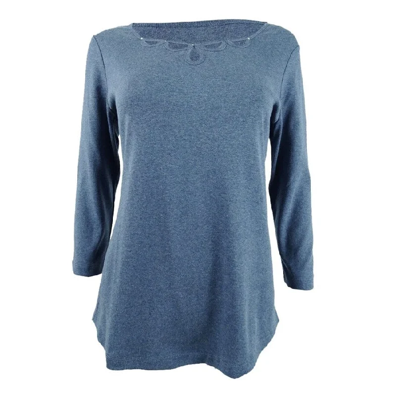 Karen Scott Women's Cotton Keyhole Stud Top Earthy Women's 