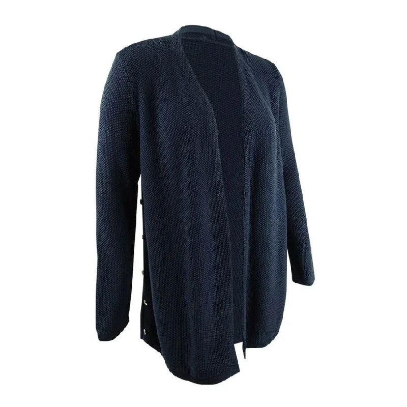 JM Collection Women's Cotton Side-Button Open-Front Cardigan Cool Women's Distressed
