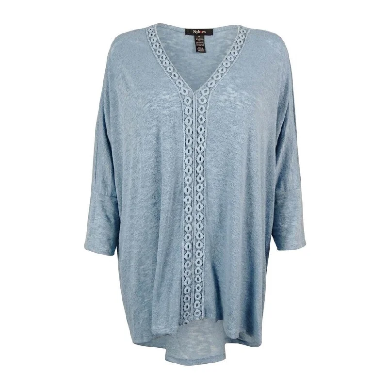 Style & Co. Women's Crochet Trim V-Neck Top Sophisticated Women's 