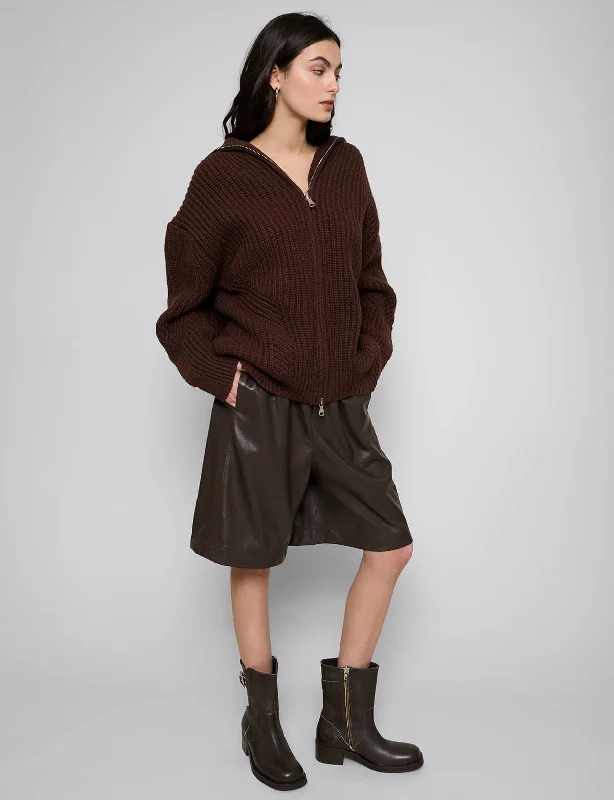 Brown Zip Funnel Neck Sweater Confident Women's Power
