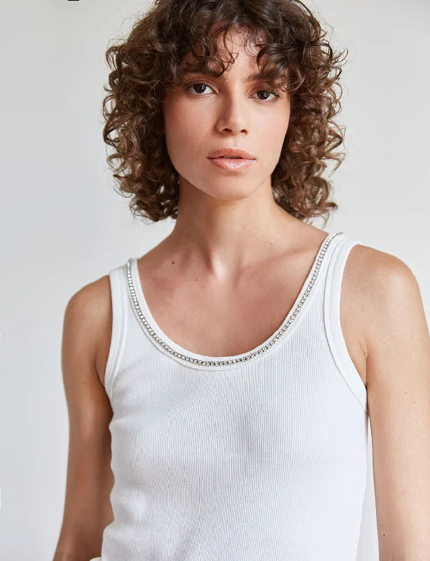 Diamond Neckline White Tank Modern Women's 