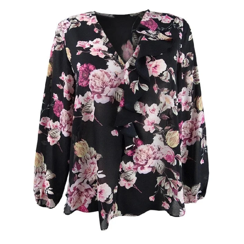 Rachel Rachel Roy Women's Layla Asymmetrical-Ruffle Top Artistic Women's Hand - painted