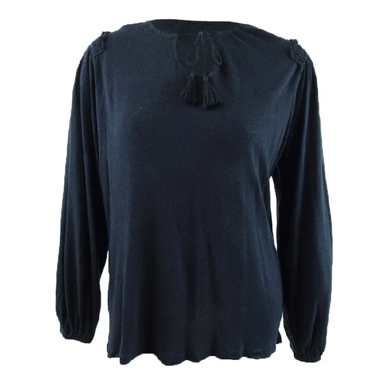 Lauren by Ralph Lauren Women's Linen-Blend Knit Top (XL, Navy) Monochromatic Office Style