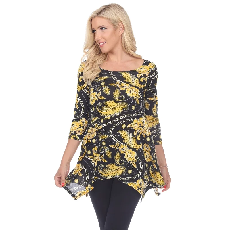 White Mark Floral Chain Printed Tunic Top Womens Size S6X 95percent Polyester Dapper Women's 1920S