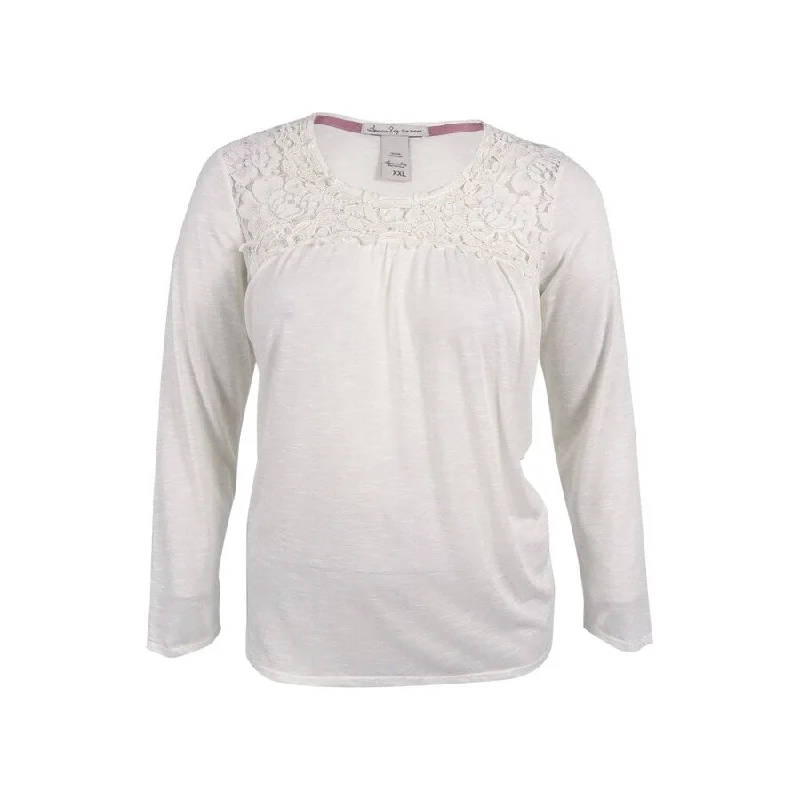 American Rag Women's Lace-Crochet Trim Long Sleeve Top Refined Women's Classic 