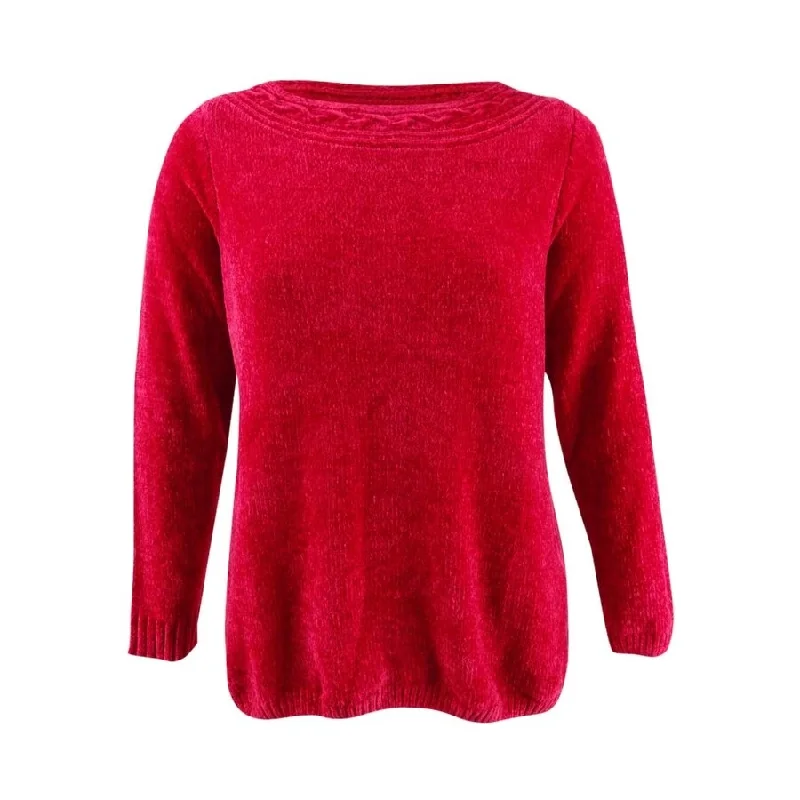 Karen Scott Women's Boat-Neck Chenille Sweater Preppy Women's College
