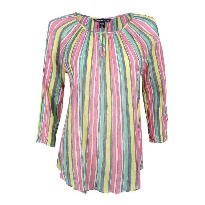 American Living Women's Striped Keyhole Top Sleek Women's 