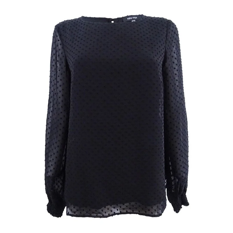 Nine West Women's Textured Illusion-Sleeve Blouse Refined Women's 