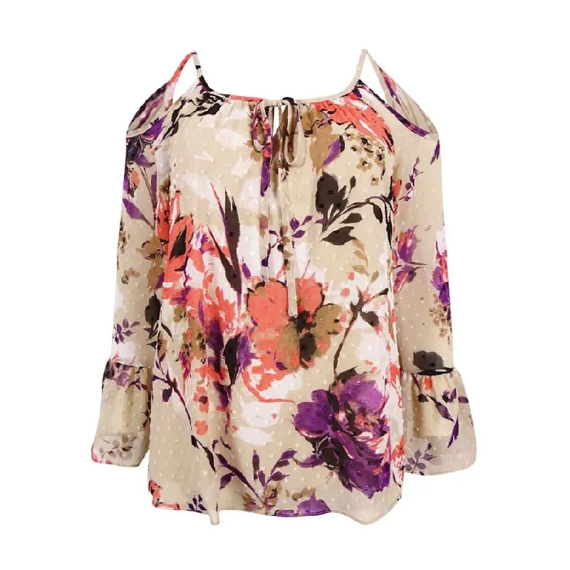 INC International Concepts Women's Floral Cold-Shoulder Top Bohemian Women's Free